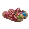 JF SOFFIA | FLORAL-APPLIQUE LEATHER PLATFORM SANDAL RED