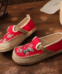 TC New In Shoes Blossom Embroidered Linen Round Toe Espadrilles Sneakers - Cactus Rose
