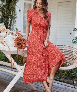 DY LEENA MIDI DRESS - RED PRINT
