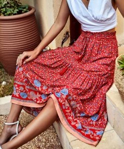 DY ARGIE MAXI SKIRT - RED PRINT New In Clothing
