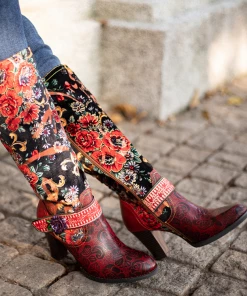 NEW ARRIVALS SOFFIA | Genuine Leather Peony Paisley Boho Knee Boots 7 NEW ARRIVALS SOFFIA | Genuine Leather Peony Paisley Boho Knee Boots