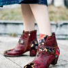 SOFFIA | Genuine Leather Orchid Embossed Red Heel Ankle Boots New In Shoes