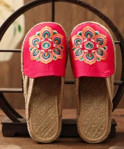 TC Shop Sandals Embroidered Lotus Side Strap Mules - Cactus Rose 29 TC Shop Sandals Embroidered Lotus Side Strap Mules - Cactus Rose
