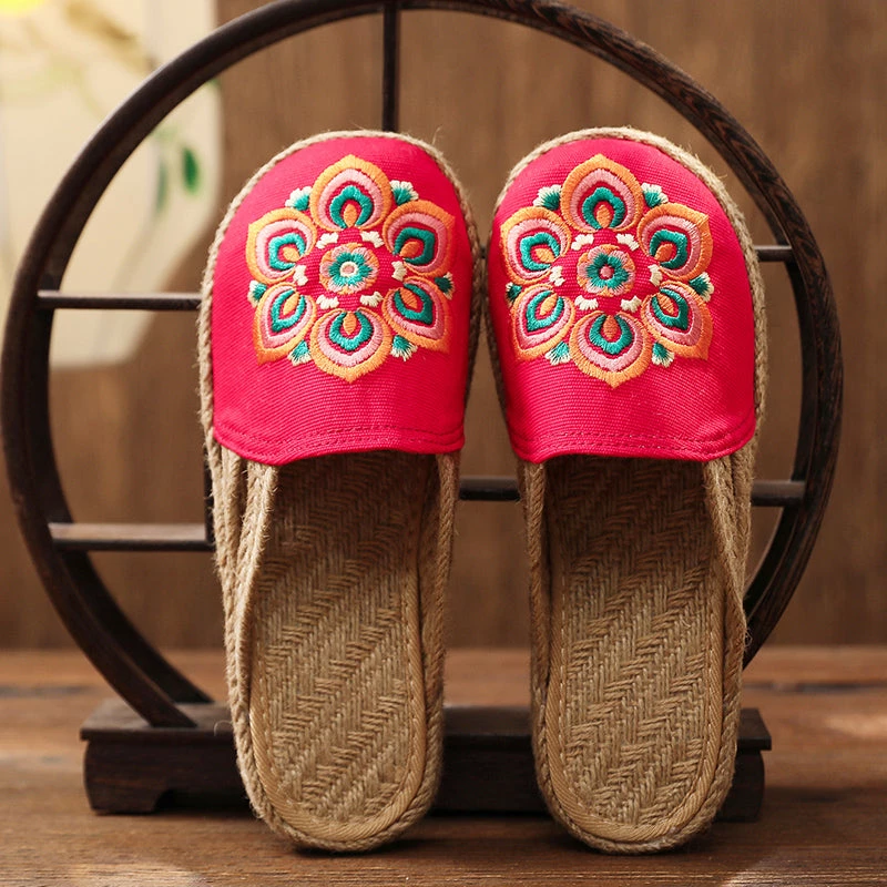TC Shop Sandals Embroidered Lotus Side Strap Mules - Cactus Rose 13 TC Shop Sandals Embroidered Lotus Side Strap Mules - Cactus Rose