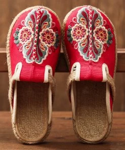 TC Abstract Embroidered Mules Slides Clogs- Cactus Rose