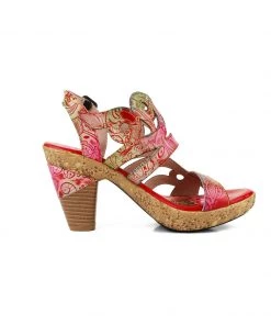 RXD New In Shoes SOFFIA | Genuine Leather Floral Embossed Cut Out Sandals - Red