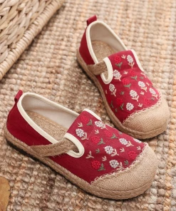 TC Cactus Rose | Berry Blossom Embroidered Linen Espadrille - Red
