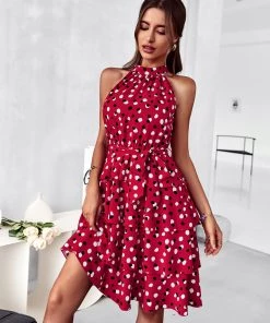 DY New In Clothing KEEVA HALTER DRESS - RED