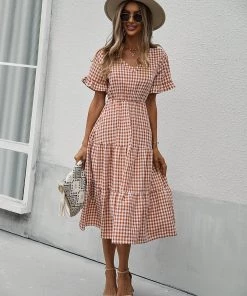 DY SHASTA Gingham Midi Dress - Blush