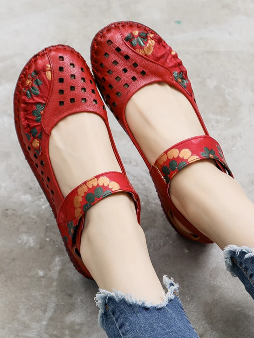 XR Rumour Has It | Perforated Flower Printed Leather Mary Jane Flats- Red NEW ARRIVALS 1 XR Rumour Has It | Perforated Flower Printed Leather Mary Jane Flats- Red NEW ARRIVALS