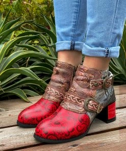 YL Embossed Triple-Flower Bootie Ankle Boots Heel Boots - En Bloom Shoes 12 YL Embossed Triple-Flower Bootie Ankle Boots Heel Boots - En Bloom Shoes