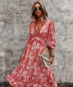 DY ZARNISH MIDI DRESS - RED PRINT New In Clothing