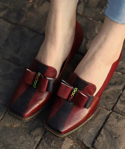 SOFFIA | Rainbow Stitch Bow Floral Embossed Leather Pump