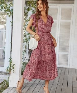 DY New In Clothing MARNIE MIDI DRESS - RED PRINT