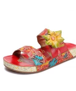 RXD SOFFIA | Applique Red Floral Leather Sandals