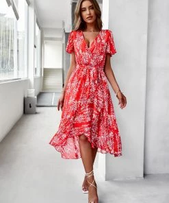 DY BABYLONIA MIDI DRESS - RED PRINT NEW ARRIVALS