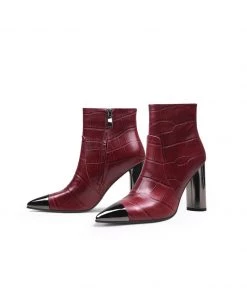 Jady Rose JadyRose | Red Amalee Croc-Embossed Leather Bootie