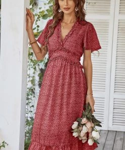 DY ROSALINDA MIDI DRESS - RED New In Clothing