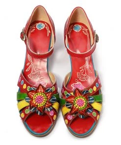 NEW ARRIVALS SOFFIA | Genuine Leather Bloom Flower Applique Low Heel Strapy Sandals
