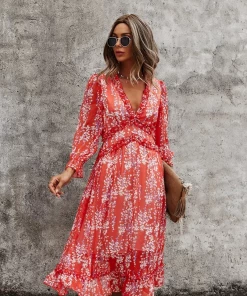 DY ZARNISH MIDI DRESS - RED PRINT New In Clothing