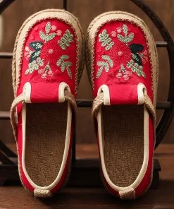 TC New In Shoes Blossom Embroidered Linen Round Toe Espadrilles Sneakers - Cactus Rose