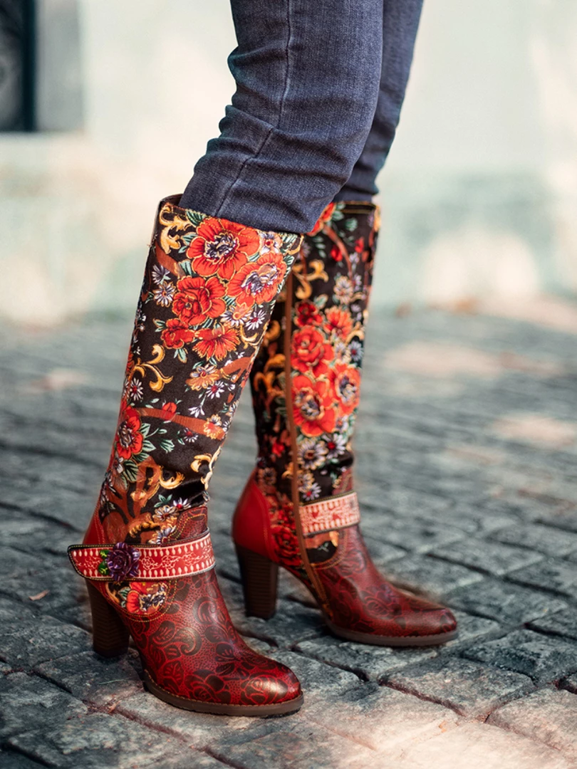 NEW ARRIVALS SOFFIA | Genuine Leather Peony Paisley Boho Knee Boots 2 NEW ARRIVALS SOFFIA | Genuine Leather Peony Paisley Boho Knee Boots