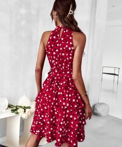 DY New In Clothing KEEVA HALTER DRESS - RED