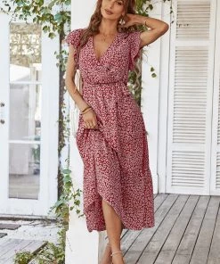 DY New In Clothing MARNIE MIDI DRESS - RED PRINT