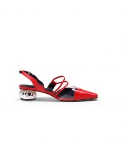 Jady Rose JadyRose | Double Strap-Detail Low Heel Point Toe Leather D'Orsay Pumps Sandals- Red NEW ARRIVALS