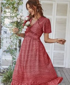 DY ROSALINDA MIDI DRESS - RED New In Clothing