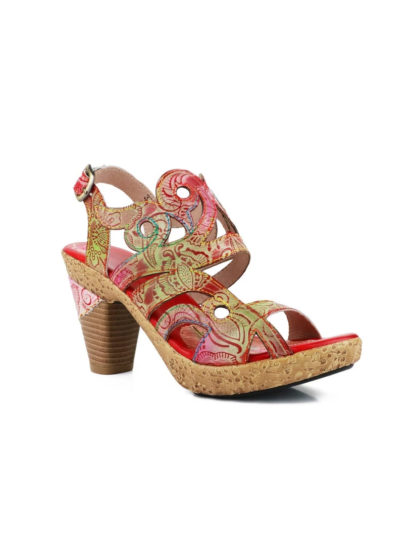 RXD New In Shoes SOFFIA | Genuine Leather Floral Embossed Cut Out Sandals - Red 3 RXD New In Shoes SOFFIA | Genuine Leather Floral Embossed Cut Out Sandals - Red