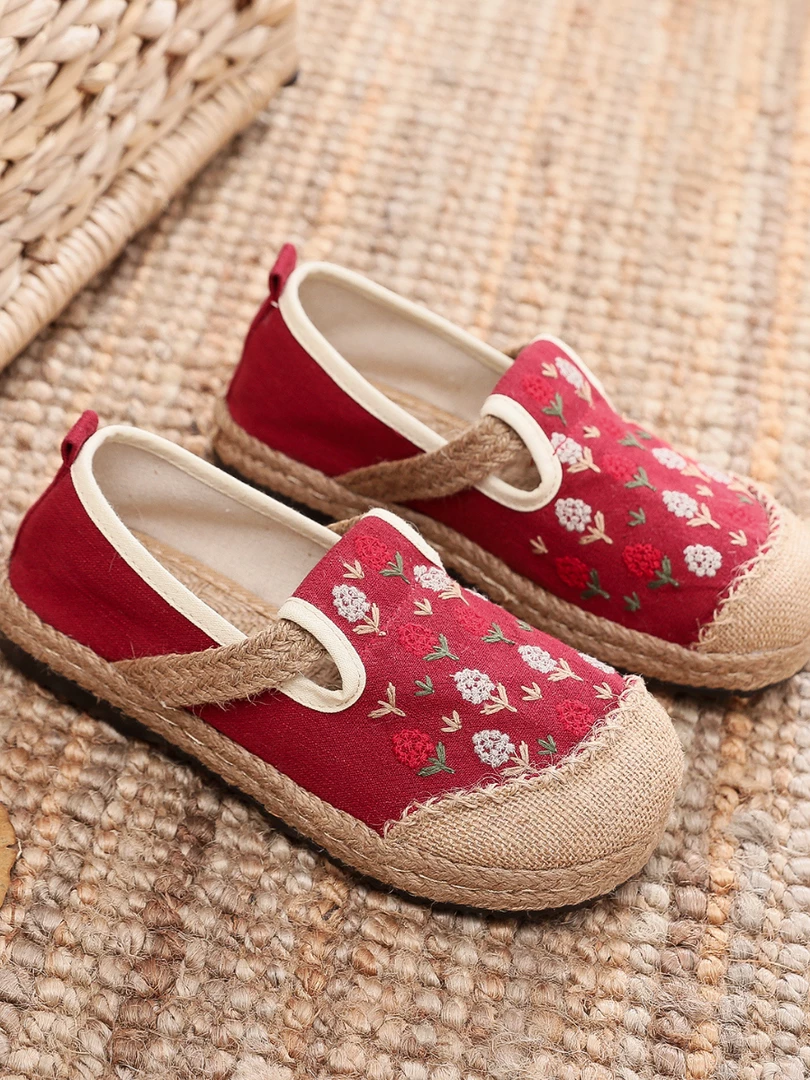 TC Cactus Rose | Berry Blossom Embroidered Linen Espadrille - Red 3 TC Cactus Rose | Berry Blossom Embroidered Linen Espadrille - Red