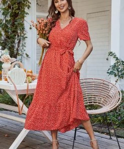 DY LEENA MIDI DRESS - RED PRINT