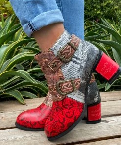 YL Embossed Triple-Flower Bootie Ankle Boots Heel Boots - En Bloom Shoes 13 YL Embossed Triple-Flower Bootie Ankle Boots Heel Boots - En Bloom Shoes