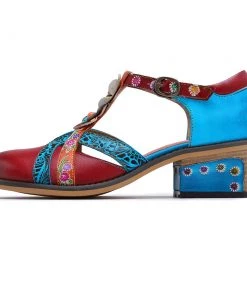 SOFFIA | Genuine Leather Cut Out T-Strap Dora Sandals Oxford Shoes