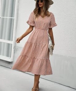DY SHASTA Gingham Midi Dress - Blush