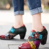 SOFFIA | Art Geometric Floral Appliqued Leather Mid Heel Ankle Boots Pumps