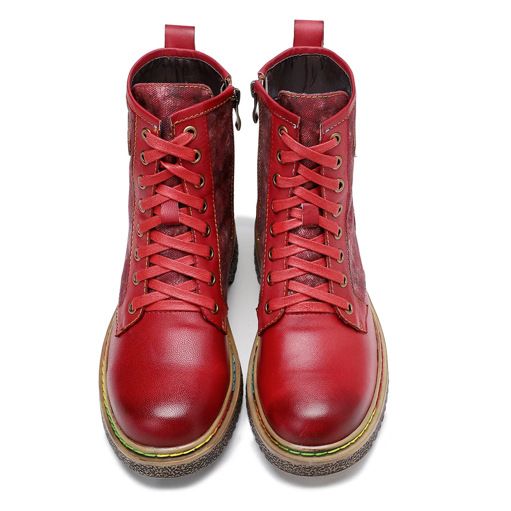 Tie Dye-Contrast Genuine Leather Combat Boots Ankle Boots - Soffia Shoes 3 Tie Dye-Contrast Genuine Leather Combat Boots Ankle Boots - Soffia Shoes