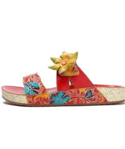 RXD SOFFIA | Applique Red Floral Leather Sandals