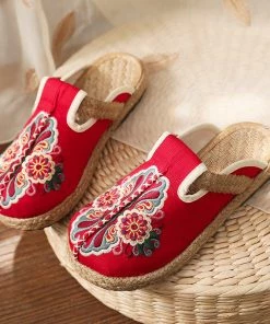 TC Abstract Embroidered Mules Slides Clogs- Cactus Rose