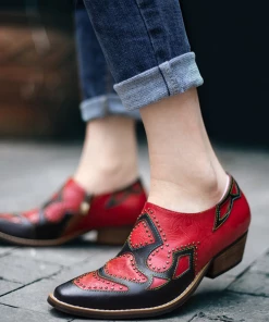 SOFFIA | Studded Red & Black Genuine Leather Loafers Pumps New In Shoes