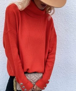 MY Smaibulun | Coral Red Oversized Collar Turtleneck Knit Sweater New In Clothing
