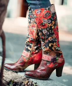 NEW ARRIVALS SOFFIA | Genuine Leather Peony Paisley Boho Knee Boots 8 NEW ARRIVALS SOFFIA | Genuine Leather Peony Paisley Boho Knee Boots