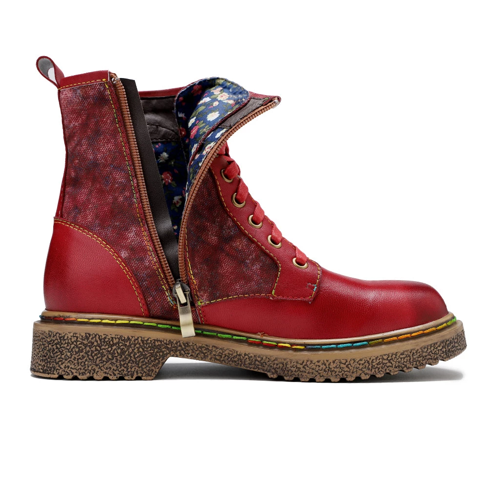 Tie Dye-Contrast Genuine Leather Combat Boots Ankle Boots - Soffia Shoes 4 Tie Dye-Contrast Genuine Leather Combat Boots Ankle Boots - Soffia Shoes