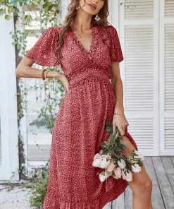 DY ROSALINDA MIDI DRESS - RED New In Clothing