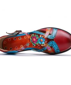 SOFFIA | Genuine Leather Cut Out T-Strap Dora Sandals Oxford Shoes