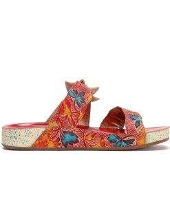 RXD SOFFIA | Applique Red Floral Leather Sandals