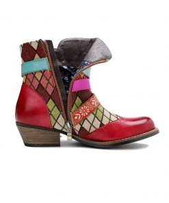 Shoes SOFFIA | Genuine Leather Bohemian Diamond Block Colorful Printed Leather Moto AnkleBoots