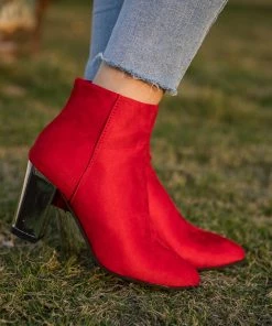 HYHE EN BLOOM | Red Mirror Heel Suede Ankle Boots NEW ARRIVALS