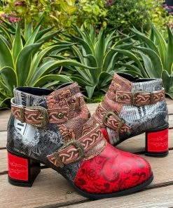 YL Embossed Triple-Flower Bootie Ankle Boots Heel Boots - En Bloom Shoes 14 YL Embossed Triple-Flower Bootie Ankle Boots Heel Boots - En Bloom Shoes